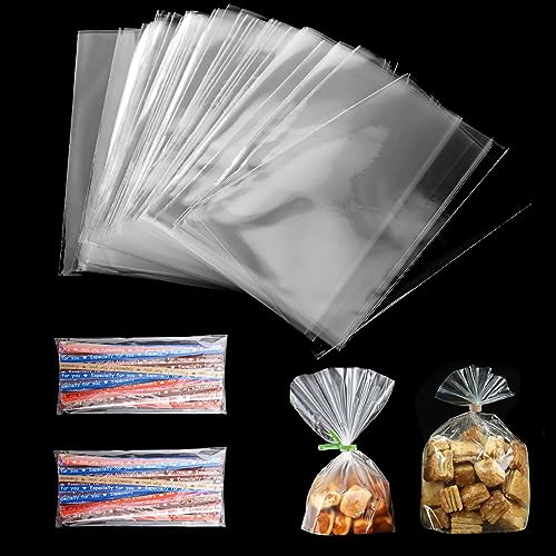 100PCS Clear Cellophane Bags with Ties Clear Bags for Gifts Sweets Cookies | 8×12cm Sweet Bags Clear Gift Bags Plastic Food-grade Small Cellophane Bags Reusable for Christmas Halloween Birthday Wedding