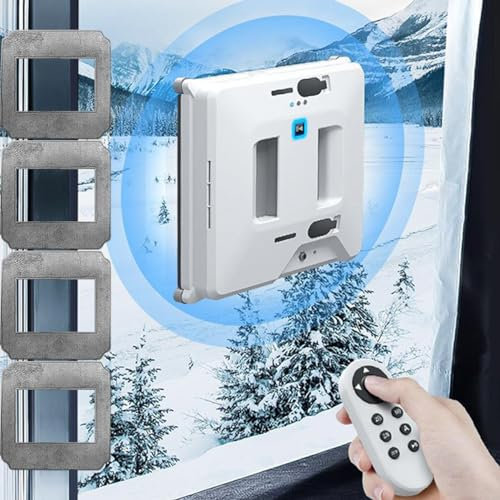 CHHMAELOVE 80W Automatic Glass Cleaning Robotic 3000Pa Double Water Spray 4 Mop Pads, Remote, Smart Planning Dry And Wet Dual Mode, Window Cleaner Robot, Edge Detection and Quiet Cleanin