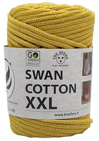 cordino swan cotton XXL per cestini e borse da 250 grammi, 65 metri, 100% riciclato - prodotto ecosostenibile per uncinetto 4/5 (giallone - 2530)