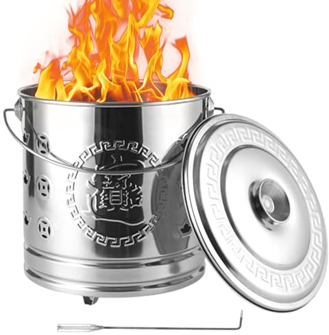 Inceneritore da giardino brucia canna in acciaio inossidabile inceneritore resistente al calore I bidoni da giardino Vent Vent Burning Bin Garden con manico ＆ Gancio di fuoco per foglie legno di