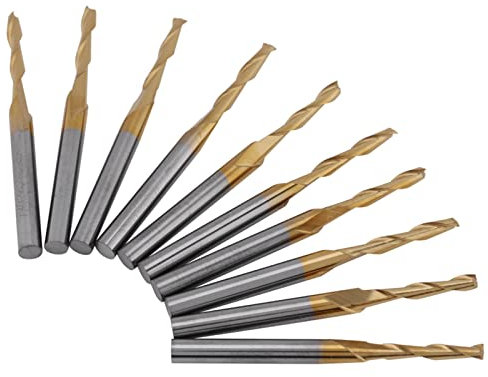 Präzisionslegierungsbeschichteter Hartmetall-Schaftfräser-Satz, 10-teilig, 2 mm Schneidkante, 3,175 mm Schaft, Doppelnut-Fräser für detaillierte Gravuren in Leiterplatten