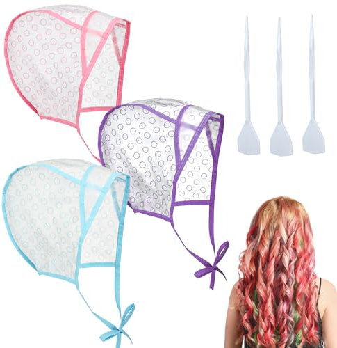 Bewudy 3 Stück Strähnchenhaube, Einstellbar Färbung Hervorhebung Kappe mit Kunststoffhaken für Frauen Mädchen, Highlight Haar Kappe Strähnenhaube Mit Löchern für Salon Heimgebrauch Haarfärbemitte