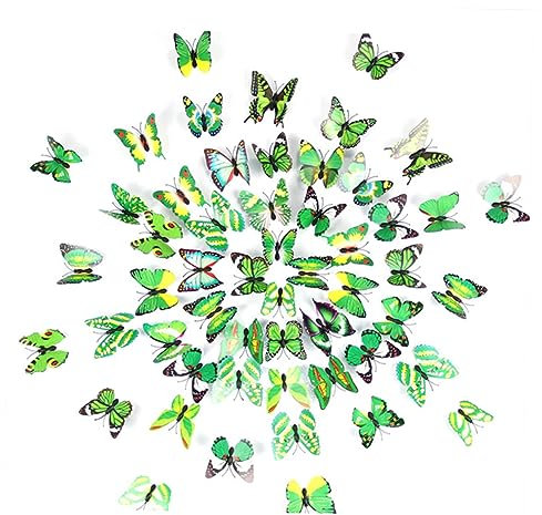 Yardenfun 200 Stück 3d Schmetterlinge Kunststoff Dekoration Wandaufkleber Kinderzimmerdeko Realistische Modelle Grün Doppelseitig Haftend