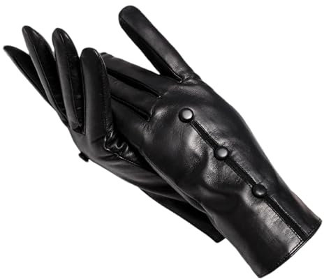 Mnjyihy Damen Handschuhe Aus Schaffell Leder Mit Knöpfen Winter Schwarz Warm Halten Motorrad Handschuhe Black 6.5