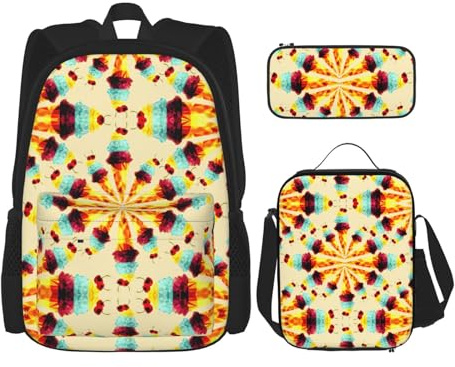 WURTON Mochila 3 en 1 con estampado de polígono de helado, bolsa de libros, lonchera y lápices, mochila de viaje para laptop
