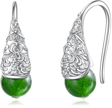 Jade Earrings 925 Sterling Silver Green Jade Drop Earrings Butterfly and Chrysanthemum Jewellery Gifts for Women Girls