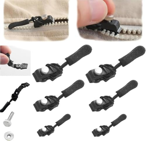 Reißverschluss-Reparatur-Ersatz-Set, universelles Reißverschluss-Fix, Gleitzähne, Schraubenkopf mit 3 verschiedenen Größen, für Mäntel, Jacken, Gepäck, Reißverschlüsse (6 Stück)