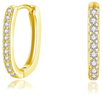 Loutade Creolen Silber Damen Ohrringe, 925 Sterling Silber Oval Creolen mit Zirkonia, Hypoallergen Geometrische Silber Huggie-Ohrringe, Schlafen Knorpel Ohrringe Silber 925 Creolen zum Weihnachten