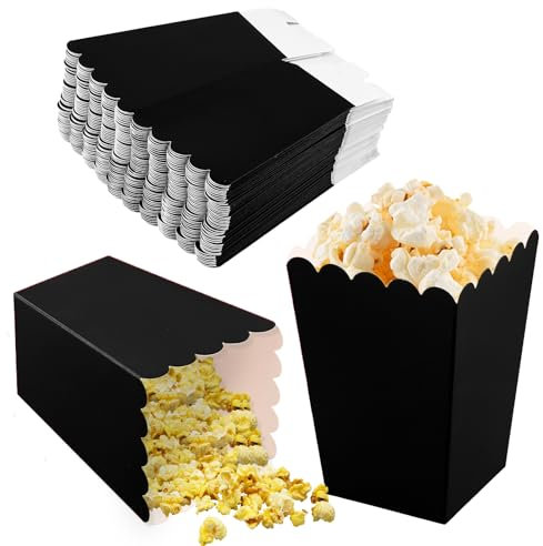 50 Pcs Mini Popcorn Boxes, 3 Colors Popcorn Favor Boxes Popcorn Bags, Popcorn Carton Treat Box, Paper Popcorn Containers for Movie Night Party Birthday Wedding Theater Carnival (Black)