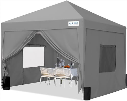 Quictent Pavillon 3x3 mit 4 Seitenteilen, Faltpavillon mit Entlüftung Wasserdicht Stabil Winterfest, Pop up Gartenpavillon mit 4 Sandsäcke,Grau