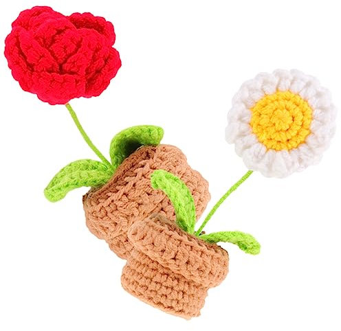 BELLIFFY 2pcs Knitting Craft Simulated Flower Pot Artificial Greenery Decor for Home Hotel Club Restaurant Villa