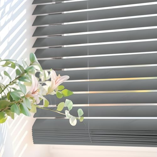 Persianas Venecianas de Vinilo PVC con cordón autobloqueo, Soportes Ocultos y Fácil Instalación Montaje en Pared o Techo. Persiana Veneciana y estores enrollables STORESDECO Gris 60x130 cm