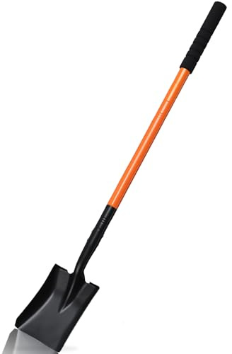 Small Square Shovel 43.3Inches Heavy Duty Garden Tools with Metal Handle, Small Transfer Spade for Digging Camping Car Beach Shovel, Orange