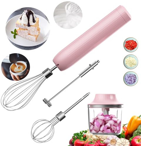 Cordless Hand Mixer with Whisk and Forther Wand,Electric Whisk, Milk Frother,Coffee Frother, Whisks for Cooking,Handheld Frother,Food Chopper, Baby Food Maker,4-Speed, 10Oz
