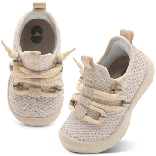 JOINFREE Toddler Fashion Shoes Boys Girls Breathable Lightweight Walking Barefoot Shoes Kids Outdoor Athletic Slip on Tennis Sneakers Beige 6 Child