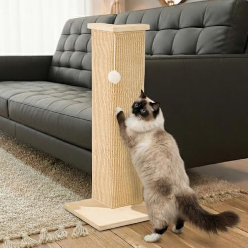 PETKARAY Poste Rascador para Gatos de Esquina, 71 cm de Altura, Rascador de Sisal para Sofá y Pared, Alfombra Rascadora de Sisal, Protector de Muebles con Pelota de Juego, Tamaño Grande