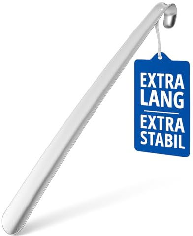 HONH Schuhlöffel lang 72 cm aus Edelstahl, 2 mm extra stabil, Schuhanzieher lang Metall, rückenschonende Anziehhilfe für Senioren, Herren, Damen, mit Aufhängeloch