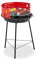 Relaxdays Holzkohlegrill, Ø 37 cm, Dreibein, Picknickgrill Garten & Park, Griller mit Windschutz, Rundgrill, schwarz/rot