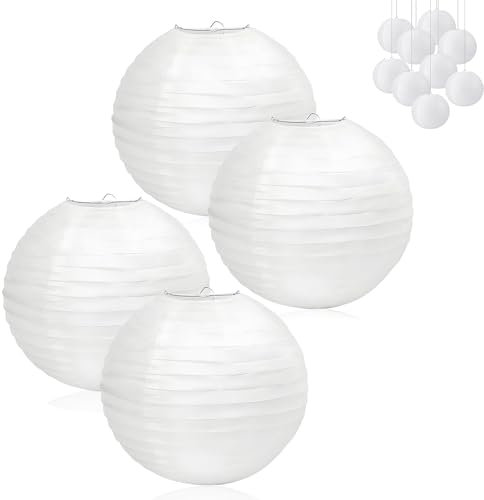 4 lanterne di carta bianche, Ø 30 cm, paralume in carta, rotondo, bianco, lanterna classica a coste, decorazione per feste, giardino, matrimonio