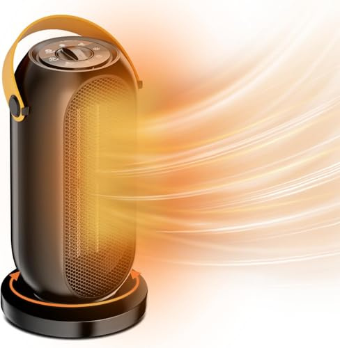 Portable Space Heater, Electric Heater Fan, Energy Efficient Electric Heaters, 600/1200W PTC Ceramic Heater with Tip-Over&Overheat Protection, 90°Oscillation,6 Modes Adjustable Heaters for Office,Home