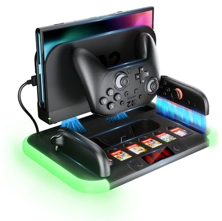 HEYSTOP Switch 2 Ladestation mit Joycon-Ladestation zum Aufladen des Nintendo Switch 2 Pro-Controllers Ladegerät Aufbewahrungs Zubehör Set mit TV-Dock und 6 Spielkarten-Aufbewahrungsfächern