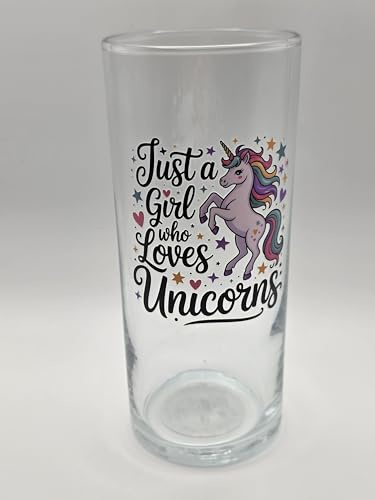 Just a Girl who Loves Unicorns Design Glass Tumbler Drinking Glass Gift.