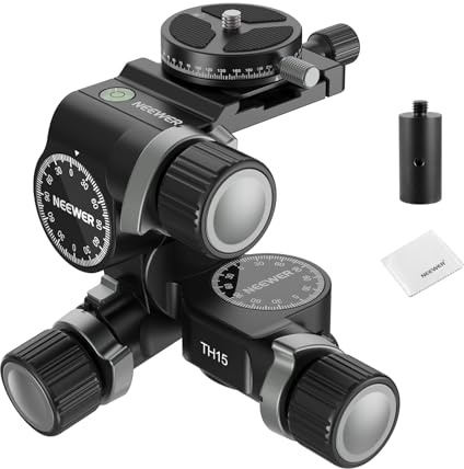 NEEWER TH15 3-Way Tripod Head with Gears, 3-Axis Panoramic Aluminium Alloy Head with Large and Fine Mode, 360° Ark QR Plate, Millimetric Adjustment, Cleaning Cloth, Max 6 kg