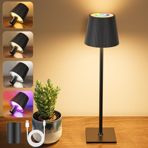 YICAIZI Lampada LED da Tavolo Senza Fili Lampade da Tavolo Batteria Ricaricabile con RGB e Tappo per Bottiglia, Lampada Tavolo Dimmerabili per Salotto, Ufficio, Camera da Letto, All'aperto, Nero