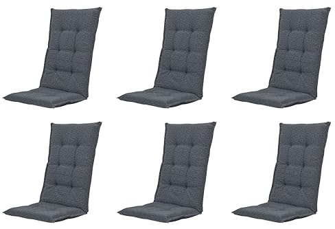 Gardissimo Hochlehnerauflage Check Grey, 6er Set, 120x50x8 cm, grau | Wasserabweisend imprägniert, UV-Lichtecht, Karomuster