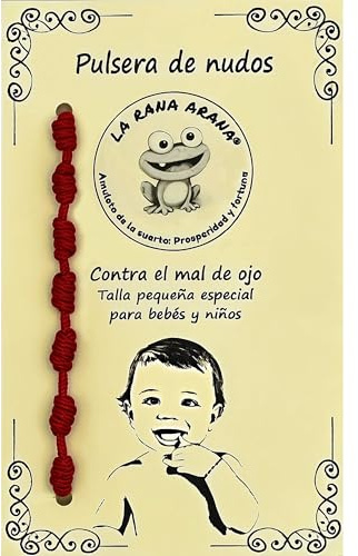LA RANA ARANA - Bracciale 7 nodi per bambini rosso - Filo rosso protezione energia negativa - Contro il malocchio - Amuleto per buona fortuna - Taglia piccola, Desde 8 cm a 18 cm, Nylon, 0