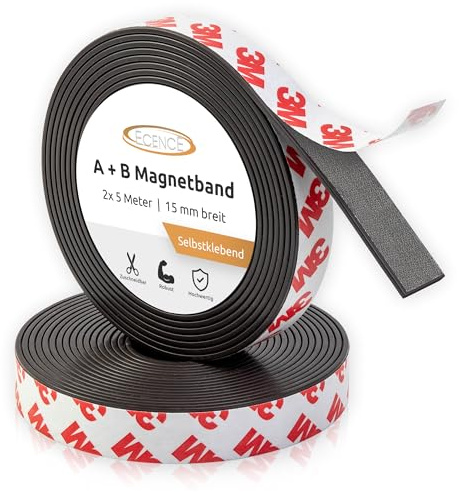 ECENCE Självhäftande magnetband A + B för insektsnät (5m + 5m) Magnetiska remsor med ömsesidig attraktion
