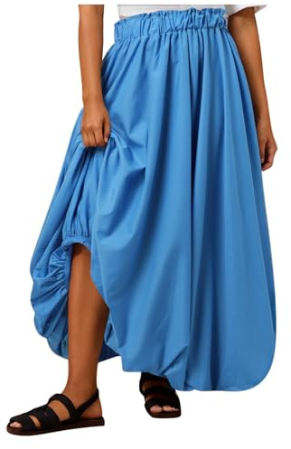 Falda para mujer, falda de tul para mujer, falda de globo con cintura elástica, línea A, falda larga abombada con dobladillo de volantes, falda de globo, azul, M