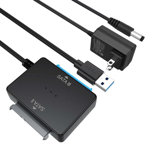 SATA to USB Adapter with Power Supply, Hard Drive Docking Station for 2.5'' SSD 3.5'' HDD Hard Disk, HDD Duplicator Data Transfer Recovery Converter Up to 20TB, Support UASP Seagate WD Toshiba