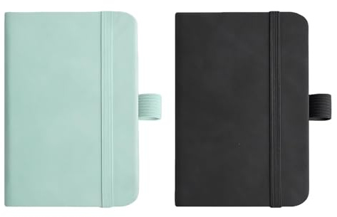 LianSinGo 2PCS Pocket Notebook A7, Small Notebooks Pocket, Mini Note Book for Travel Journal Work, Black and Light Green (100 Sheets)