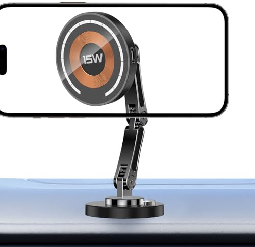 Magnetic Car Charger, Wireless Phone Mount, Fast Charging Stand with Foldable Design, Auto Smartphone Holder, Car Mount Stand with Strong Magnet, Cute Vehicle Accessory for Truck Dashboard Use
