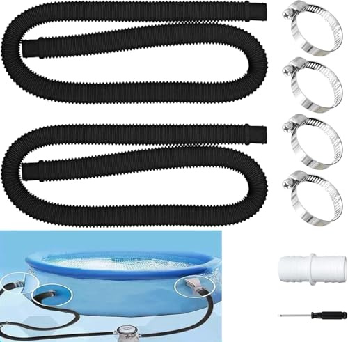 Poolschlauch 32mm,2 Stück Schwimmbadschlauch 32mm,Schwimmbad-Ersatzschlauch mit 4 Metallklemmen Und 1 Stück schlauchverbinder,Poolfilterschlauch,Poolpumpenschlauch für Oberirdische Pools (Schwarz)