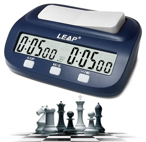 NKFBEV Minuteur d'Échecs Numérique, Horloge d'Échecs Numérique Professionnelle, Compte à Rebours, Bonus, Délai, 5-en-1 Timer Echec avec Grand Bouton Bascule Chronomètre pour Maison et Tournois (Bleu)