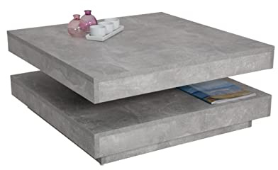 Hela Tische, Funktionscouchtisch Wohnzimmertisch Ben, Quadratisch, Holzwerkstoff melaminbeschichtet, Tischplatte drehbar 360°, Betonoptik, 78 x 78 x 34cm