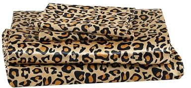 Beatrice Home Fashions 100% Luxury Satin Polyester Sheet Set, Full, Leopard