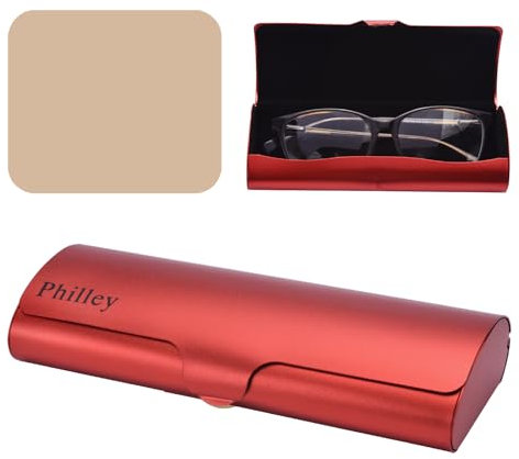 Philley Brillenetui Aluminium Ultraleichtes Hartschalenetui für Kurzsichtige Brillen für Damen & Herren(Rot)