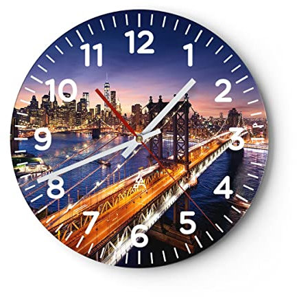 Modern Wanduhr Usa Amerika New York Manhattan 40x40cm Rund Groß Wand Uhr Glas Analog Zimmeruhren Küche Büro Wohnzimmer Glasuhr Wall Clock Dekoration Design Wanddekoration Küchenuhr C4AR40x40-2820