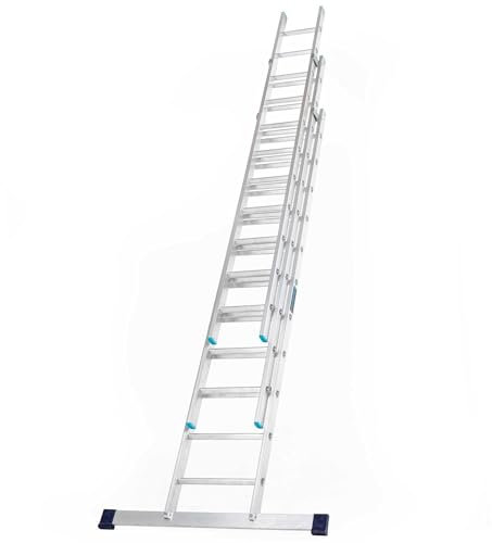 TB Davies 7.0m/23.0ft, TASKMASTER 3 Section Extension Ladders, Aluminium Stabiliser Bar, Comfort D-Shaped Rungs, Reach Height 7.5m/24.4ft, EN131 Professional