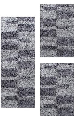 HomebyHome Bettumrandung Schlafzimmer 3 teilig Teppich Grau - Waschbarer Bettumrandung Teppich Läufer Set Extra Flauschig Bettvorleger Schlafzimmer Bettset:2 St. 100x200 cm | 1 St. 80x250 cm