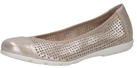 CAPRICE Donna Ballerine in Pelle con Motivo Traforato, Beige (Taupe Metallic), 39 EU