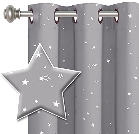 H.VERSAILTEX Blackout Star Curtains for Kids Room Boys Girls Twinkle Silver Stars Thermal Insulated Cute Thick Soft Curtain Drapes, Grommet Top, 1 Panel, 52 W x 63 L, Grey