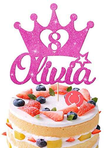 EDSG Personalised Birthday Cake Topper | Custom Crown Cake Decoration with Any Name Any Age 1 3 5 8 | Multicolour Glitter Cake Topper | Pink