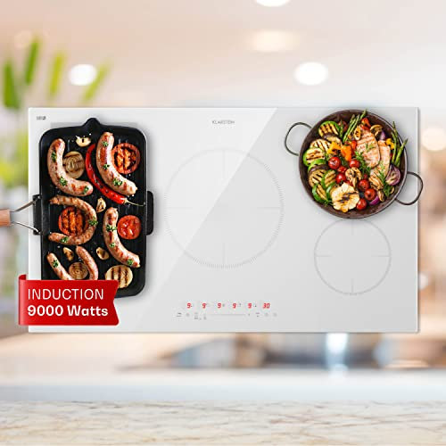 Klarstein Induction Hob, 9000W Electric Hobs Induction Cooker, 5 Ring Electric Pan Hob, Built-In Table Top Cookers w/ 5 Hobs, Touch Control, Inductions Heater Cooktops, Hot Plates for Cooking