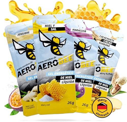 AEROBEE Energy Liquid Gel - Probierpaket 4x26 g [100% Natürliches Energie Gel aus Honig] richtig leckeres Sportgel für den Ausdauersport, Energy Gel Laufen, Power Gel Sport, Kohlenhydrate Gel