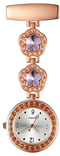 Avaner Pflegeruhr Krankenschwesteruhr Blumen Design FOB Analog Quarzwerk pulsuhr Ansteckuhr Unisex Silver schwesternuhren mit Pin/Clip set ausziehbar Arzt Doktor Medical Taschenuhr