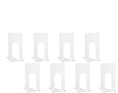4 Paare HuaD Buchstützen, Hochwertiges Buchstützen aus Metall für Bücher, DVDs,Magazine, 64 x 94 x 125mm (8 Stück) (Weiß)